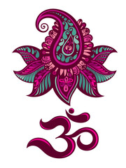 Om, Aum  symbol. Yoga mantra Om, vector icon, grunge style