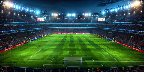 Football match at the stadium in a dynamic sty - obrazy, fototapety, plakaty