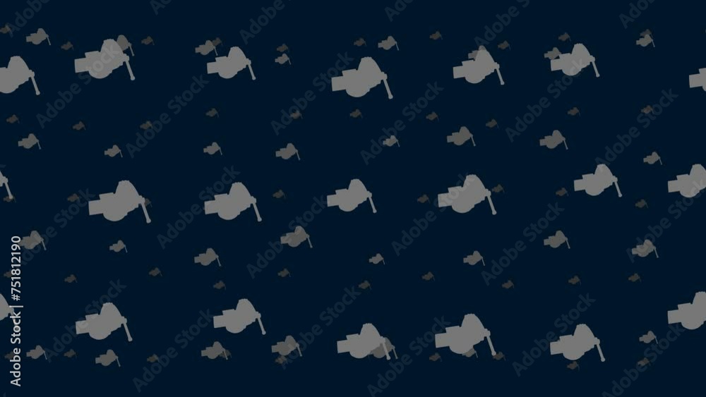 Poster vise symbols float horizontally from left to right. parallax fly effect. floating symbols are locate