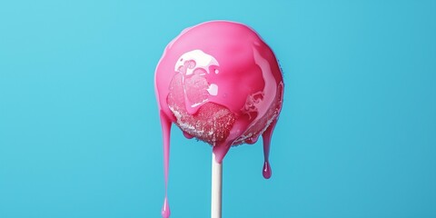 melting lollypop isolated on a solid blue background