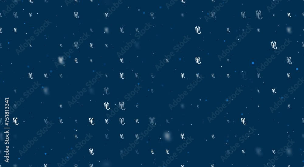 Poster template animation of evenly spaced scorpio symbols of different sizes and opacity. animation of tra