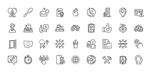 Fototapeta na wymiar Local grown, Call center and Arena stadium line icons pack. AI, Question and Answer, Map pin icons. Certificate, Brand ambassador, Coffee cocktail web icon. Vector
