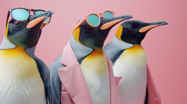 boss penguin wearing business coat, tie, shirt and glasses , pastel background , can be used for cards, business, banners, posters	
