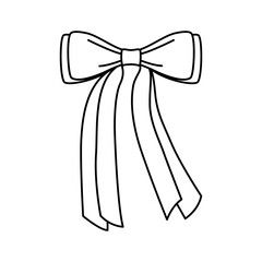 Outline ribbon for hair. Flat vector illustration. Trendy bow for presents wrapping. Gift birthday sale decor. Cute vintage hairstyle element