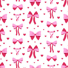 Seamless pattern bows and ribbons for hair. Flat vector illustration. Trendy bow weave. Cute vintage hairstyle elements tracery