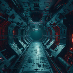 Corridor to the Cosmos: Abandoned Spacecraft Interior, An abandoned space station drifting in the void of space, its silent halls haunted by the echoes of past inhabitants - obrazy, fototapety, plakaty