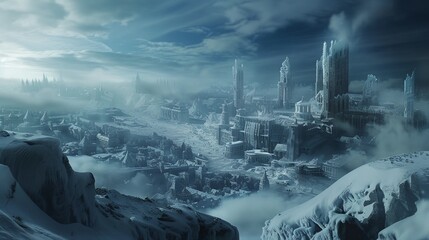 Fototapeta premium a city with a lot of tall buildings in the snow