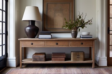 Vintage Console Tables & Woven Rugs: Elegant Brownstone Entryway and Dressing Room Designs