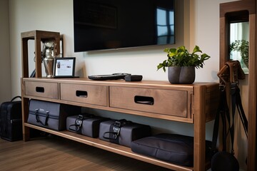 Vintage Console Tables: Creative Storage Solutions & Augmented Reality Entertainment in Fitness Room