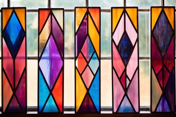 Fototapeta premium Vintage Glass Panel Inspirations: Bohemian Home Decor with Colorful Geometric Patterns