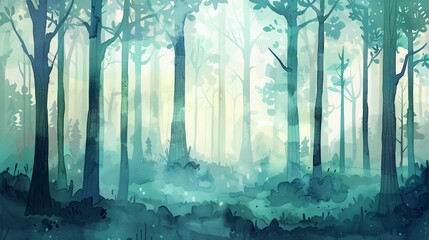a painting of a forest with trees