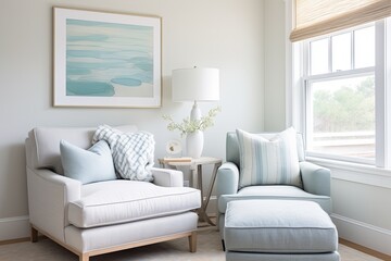 Serene Coastal Bedroom: Vinyl Seat Furnishings and Comfortable Textiles in Serene Colors