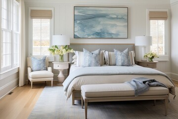 Serene Coastal Bedroom: Vinyl Seat Furnishings in Comfortable Textiles
