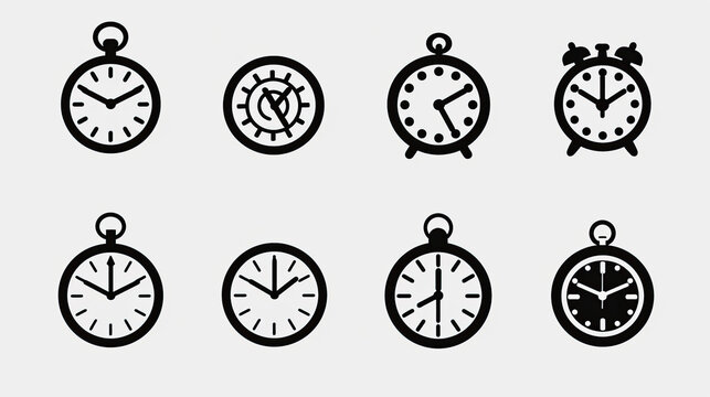 clock and time icons or logos , white background showing universe is a vast clockwork mechanism, with time as its intricate gears	
