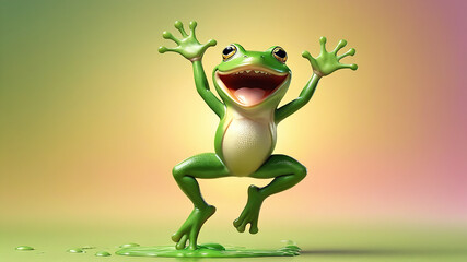 Green frog jumping, happy leap day concept