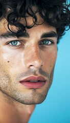 Obraz premium Close-Up of a Young Man with Intense Blue Eyes