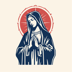 Vector illustration of The Mary Our Lady Virgin Mary Mother of Jesus, Holy Mary, madonna,beige background, printable, suitable for logo, sign, tattoo, laser cutting, sticker