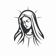 Vector illustration of The Mary Our Lady Virgin Mary Mother of Jesus, Holy Mary, madonna, black on white background, printable, suitable for logo, sign, tattoo, laser cutting, sticker