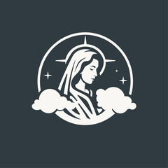 Vector illustration of The Mary Our Lady Virgin Mary Mother of Jesus, Holy Mary, madonna, in the sky, printable, suitable for logo, sign, tattoo, laser cutting, sticker