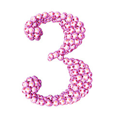 Symbols made from pink soccer balls. number 3