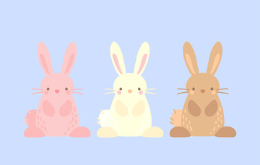 Easter Cute Illustration Bunny Rabbits in pastel colors, simple digital vector drawing