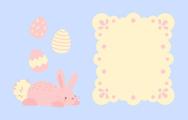 Easter Cute Illustration Bunny Rabbits in pastel colors, simple digital vector drawing