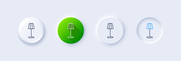 Floor lamp line icon. Neumorphic, Green gradient, 3d pin buttons. Stand light sign. Interior illuminate symbol. Line icons. Neumorphic buttons with outline signs. Vector