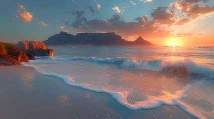 Foto auf Acrylglas Tafelberg Sunset panorama HDR of a beach near cape town, south africa. Table mountain can be seen in the distance. Very large file perfect for backgrounds or billboards.