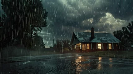 Gordijnen flood rain storm house © vectorwin