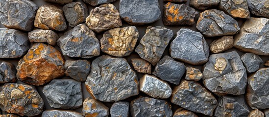Several rocks are tightly packed together in a natural formation, creating a wall-like structure.