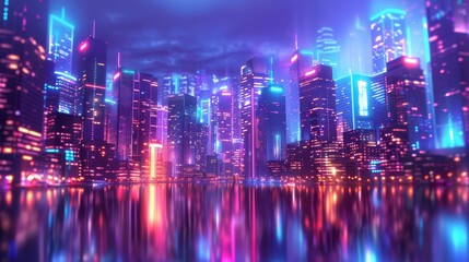 Fototapeta na wymiar Futuristic neon cityscape, urban and vibrant