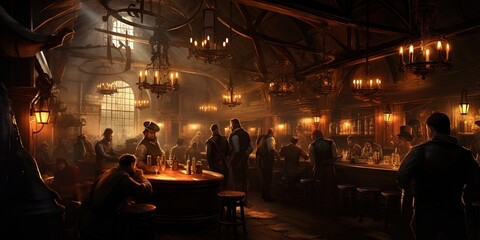 old pub bar scene. Wide format.
