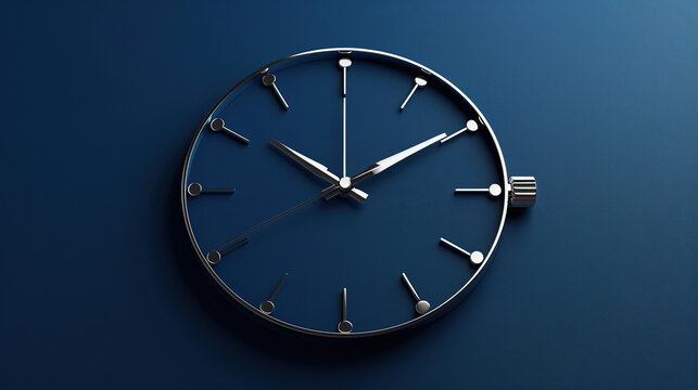 stop watch and time 3d clock logo card , navy blue background showing universe is a vast clockwork mechanism, with time as its intricate gears, cards 
