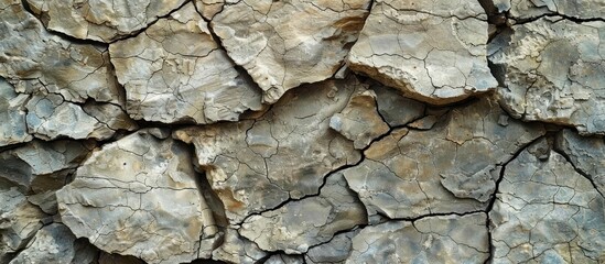 A close up view of a rock wall showing intricate cracks and textures.