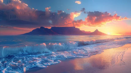 Foto op Plexiglas Tafelberg Sunset panorama HDR of a beach near cape town, south africa. Table mountain can be seen in the distance. Very large file perfect for backgrounds or billboards.