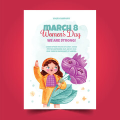 watercolor international women s day vertical flyer template design vector illustration