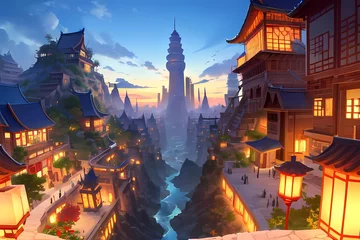 Fotobehang  PRGゲーム背景風古代文明神殿塔遺跡都市 © 月とサカナ SNAO