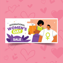 flat international women s day sale horizontal banner design vector illustration