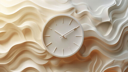 clock and time 3d logo , cream textured background showing universe is a vast clockwork mechanism, with time as its intricate gears
