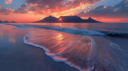 Fotobehang Tafelberg Sunset panorama HDR of a beach near cape town, south africa. Table mountain can be seen in the distance. Very large file perfect for backgrounds or billboards.