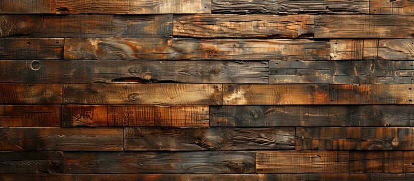 Detailed close-up of a wall constructed with wooden planks in a neat pattern, showing the texture and natural grain of the wood.