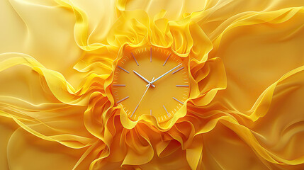 clock and time 3d image , yellow background showing universe is a vast clockwork mechanism, with...