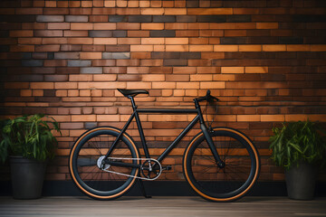 BK Bicycle: A Contrast of Urban Sophistication and Timeless Vintage resting against a Brick Wall - obrazy, fototapety, plakaty