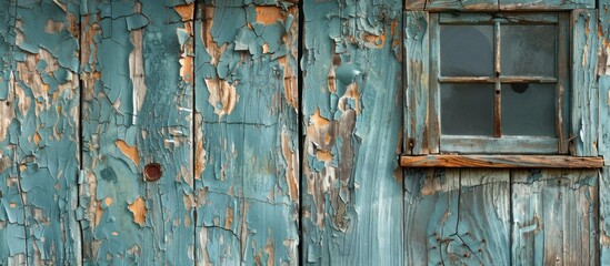 An old wooden building with peeling paint and a window showing signs of wear and tear.