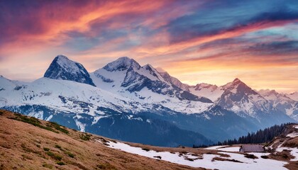 Snowy Mountains at Sunset