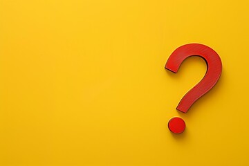 Red question mark on a yellow background with copy space. - obrazy, fototapety, plakaty