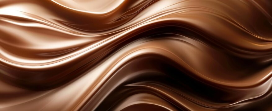 Abstract image showcasing a luxurious wave of chocolate, with a silky and reflective surface creating a mesmerizing texture.