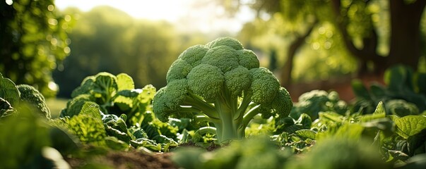 Green Broccoli in Garden - obrazy, fototapety, plakaty
