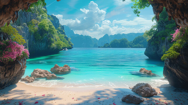 Thailand nature landscape. Tourism background with sea beach. Holiday journey destination.