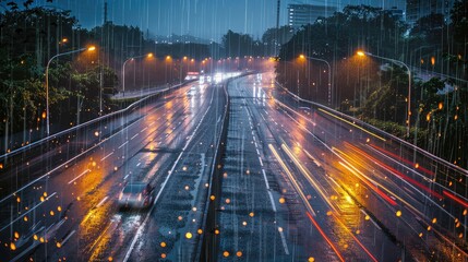 slick highway rain - obrazy, fototapety, plakaty